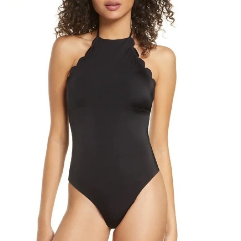 CHELSEA28 High Neck Scalloped One-Piece Swimsuit